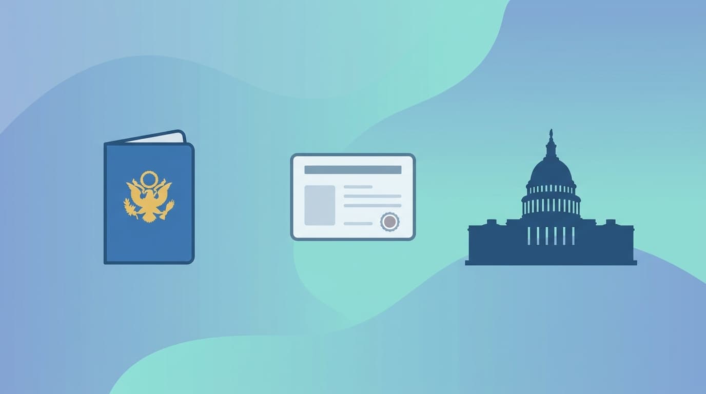 Ilustración plana del proceso de la visa H-1B de EE. UU.